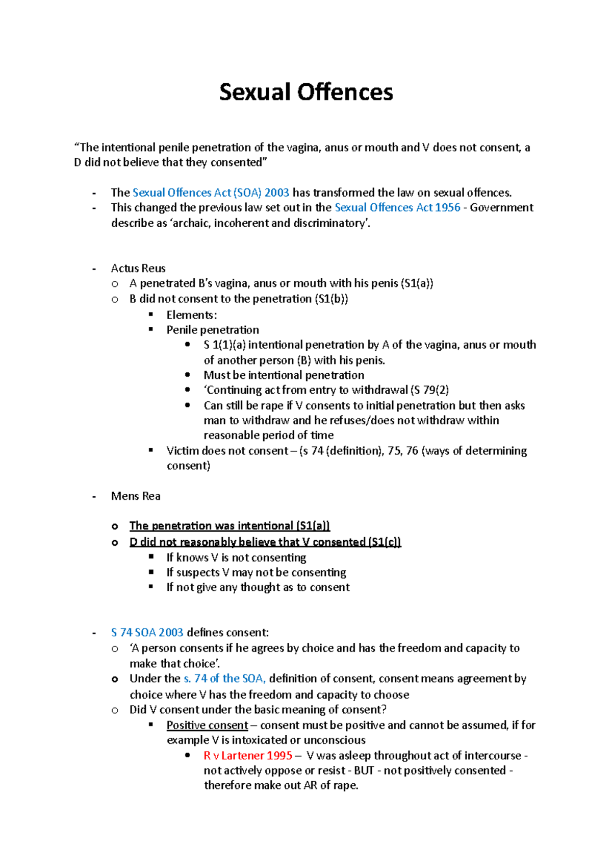 Sexual Offences - Criminal Law Exam Notes - Sexual Ofences “The ...