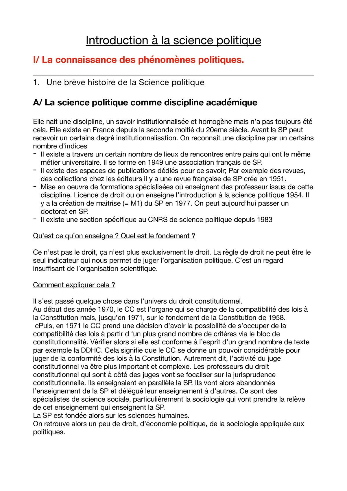 Cours Complet - Introduction à La Science Politique I/ La Connaissance ...