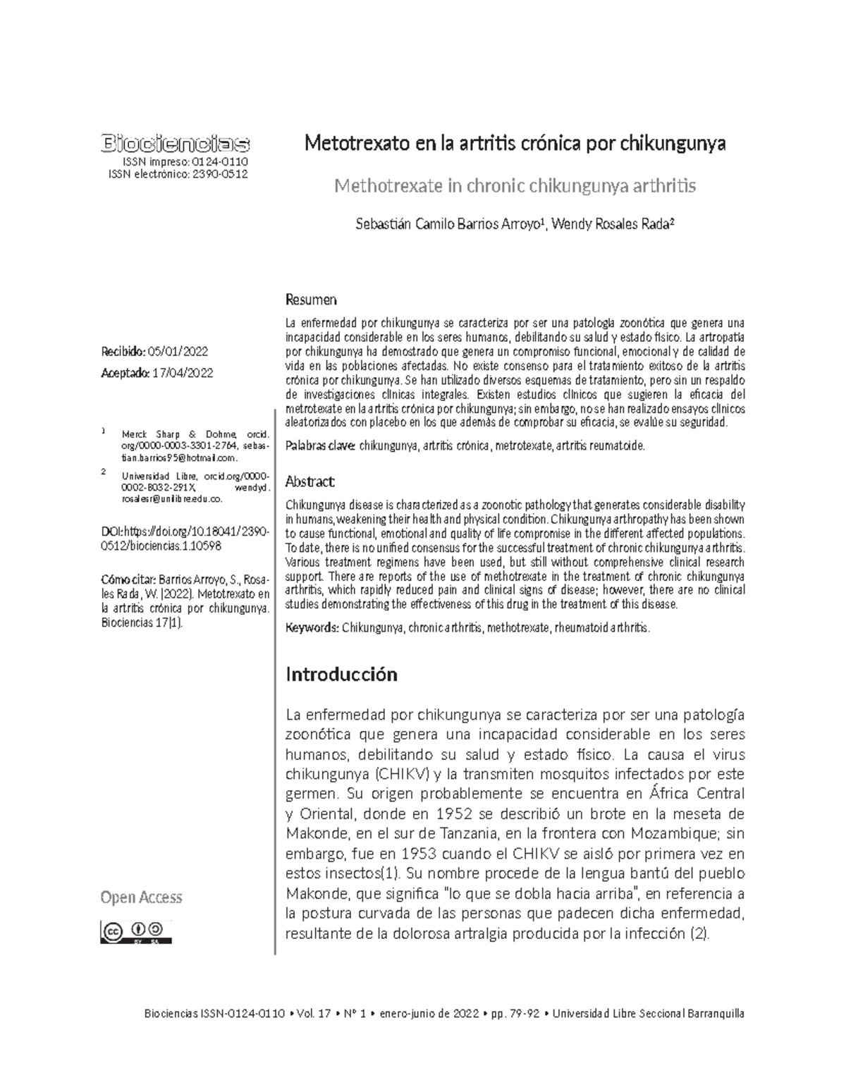 Metotrexato+en+la+artritis+cr%C3%B3nica+por+chikungunya - ISSN impreso ...