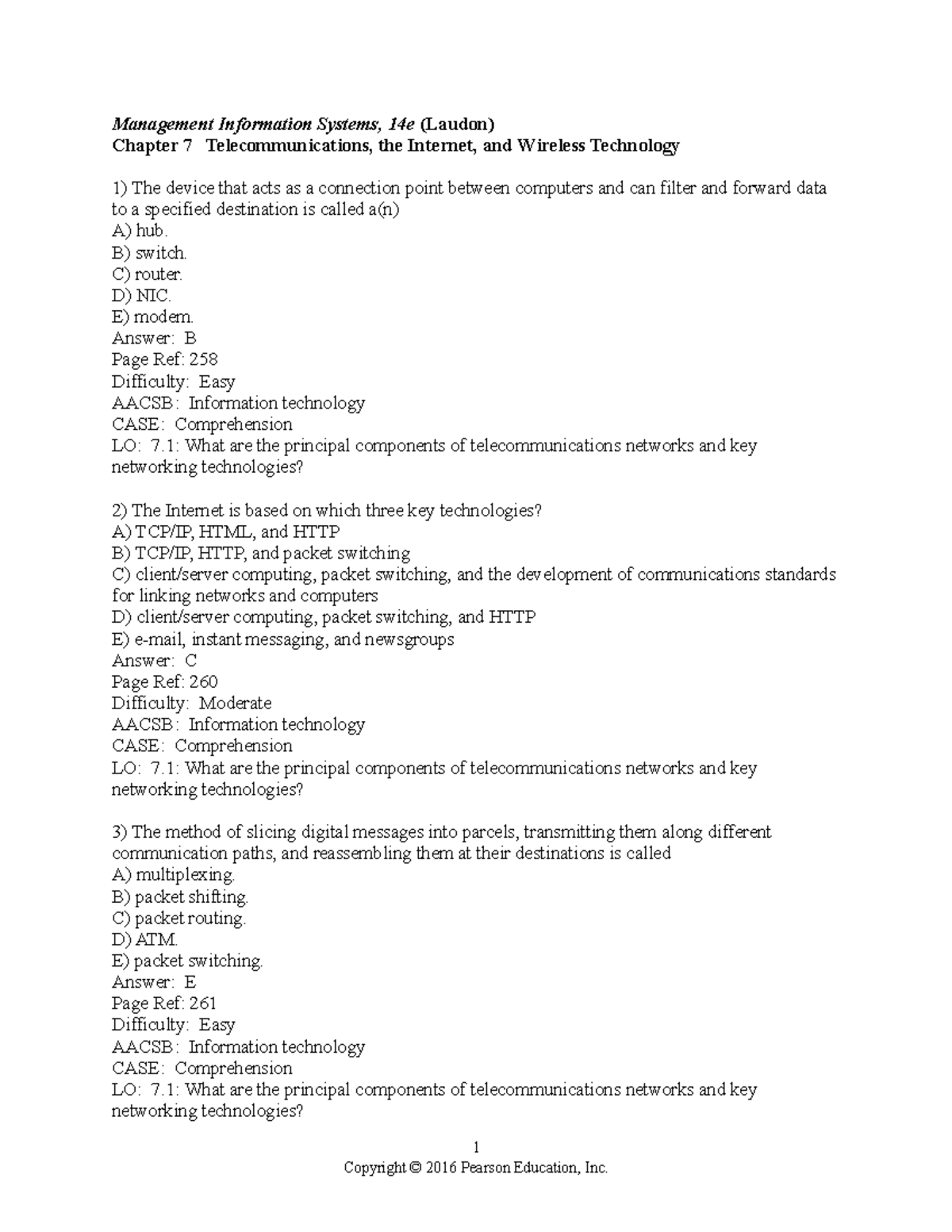 Chapter 7 - Test Bank - Management Information Systems, 14e (Laudon ...