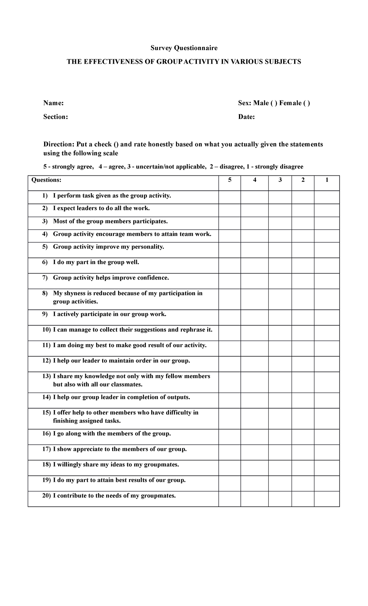 Survey Questionnaire - lecture - Survey Questionnaire THE EFFECTIVENESS ...