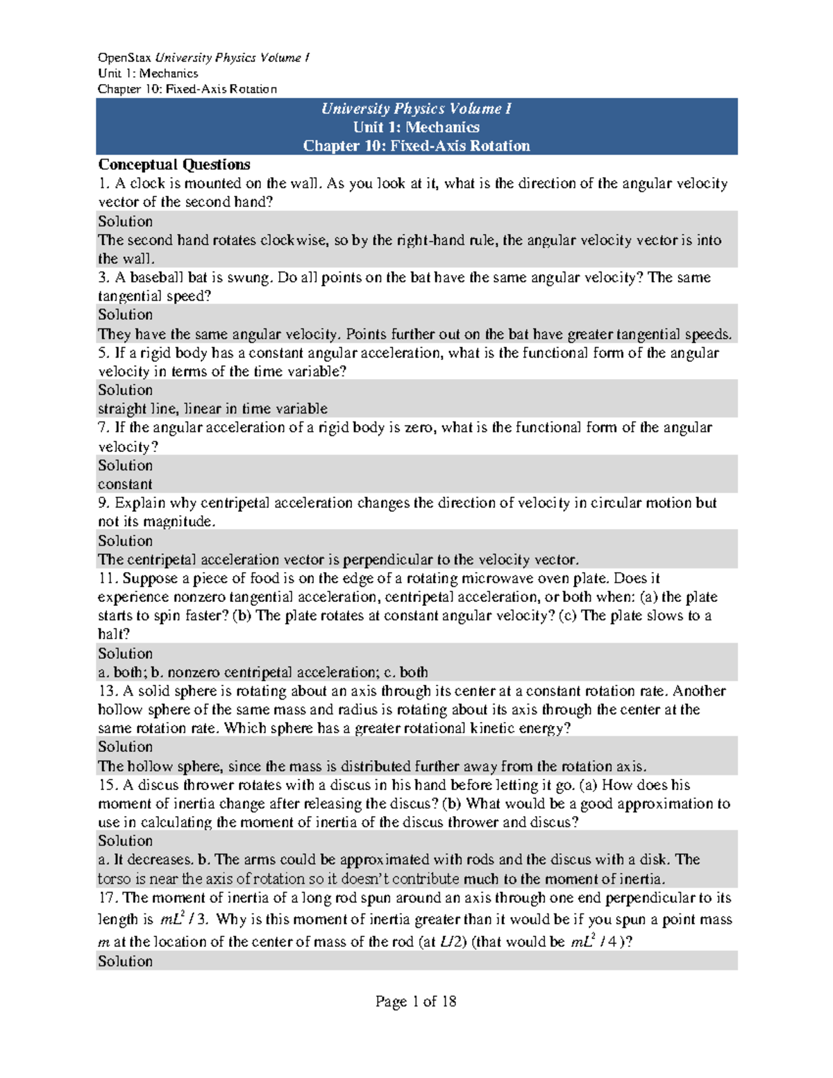 Solutions Ch10 - OpenStax University Physics Volume I Unit 1: Mechanics ...