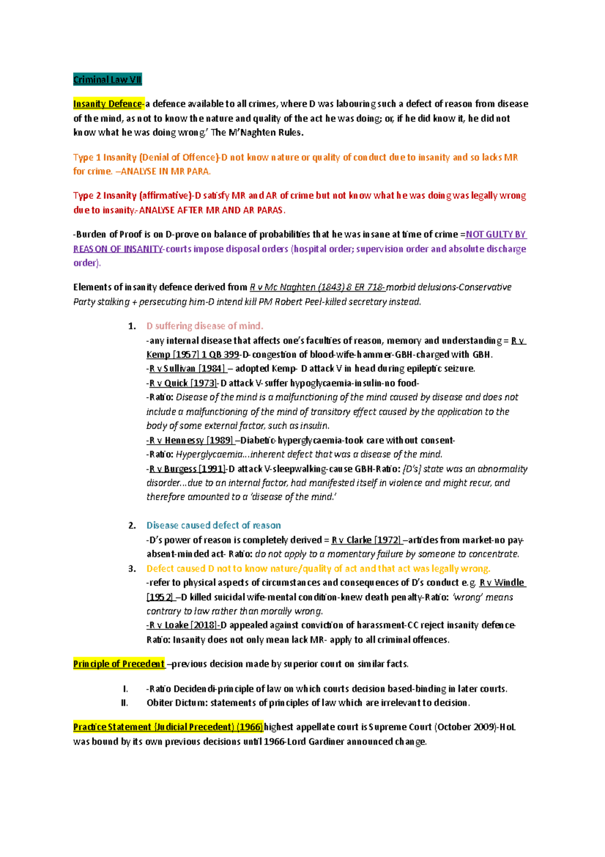 Criminal Law VII-Insanity; Precedence and Practice Statement - Criminal ...