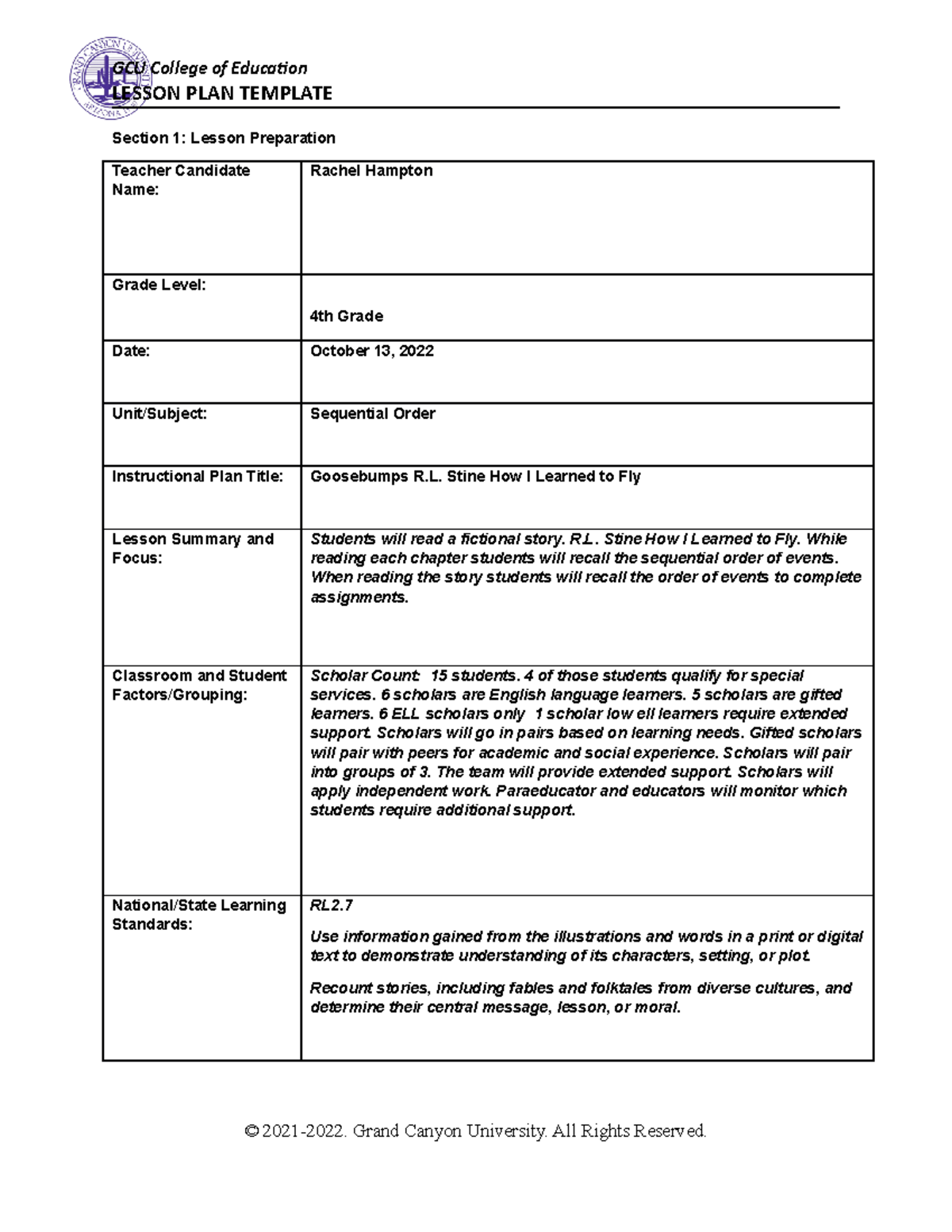 Lesson Plan Final - LESSON PLAN TEMPLATE Section 1: Lesson Preparation ...