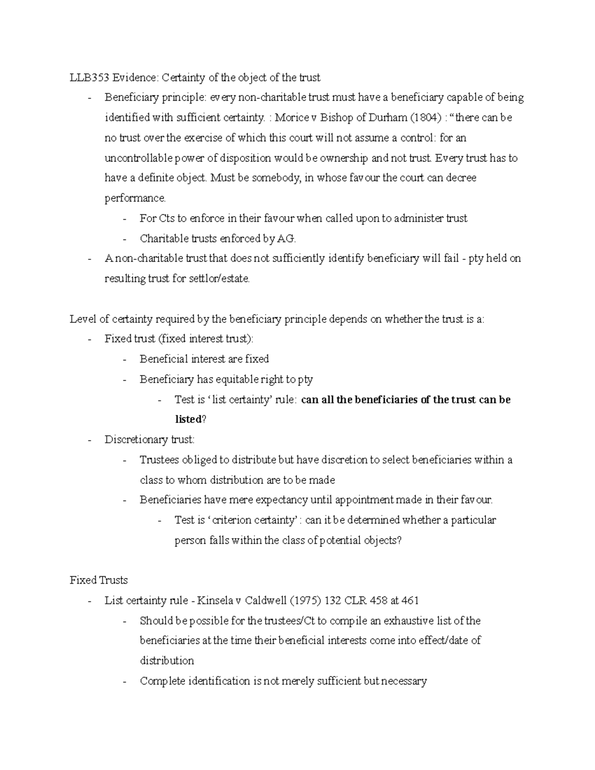 Certainty of Object in Trusts: Beneficiary Principle and Types of ...