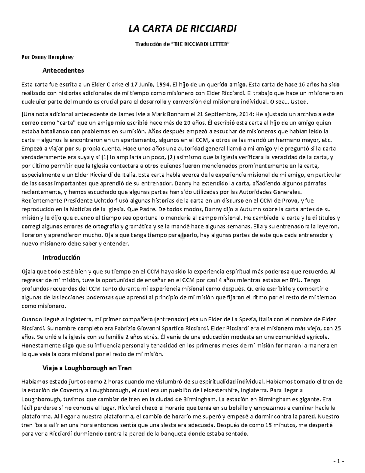 La carta de Ricciardi - Ninguna - LA CARTA DE RICCIARDI Traducción de