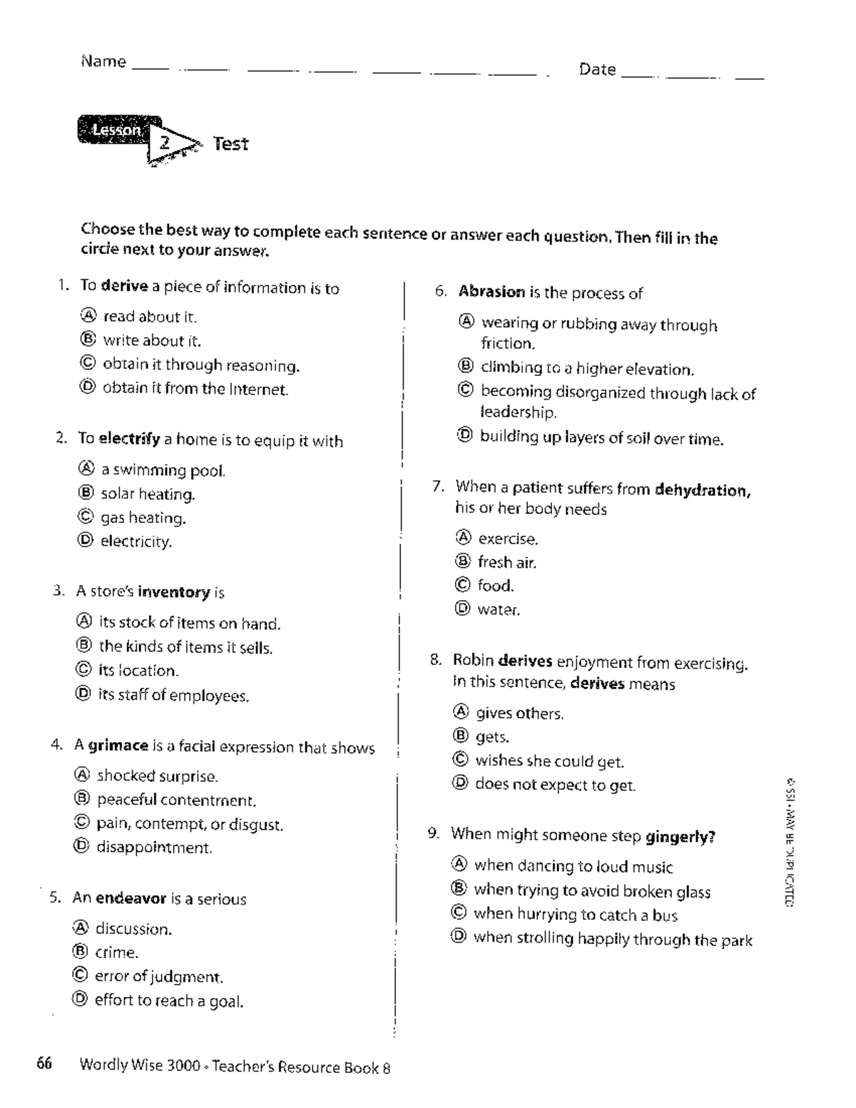 Wordly Wise Test 2 fdgeurherij Studocu