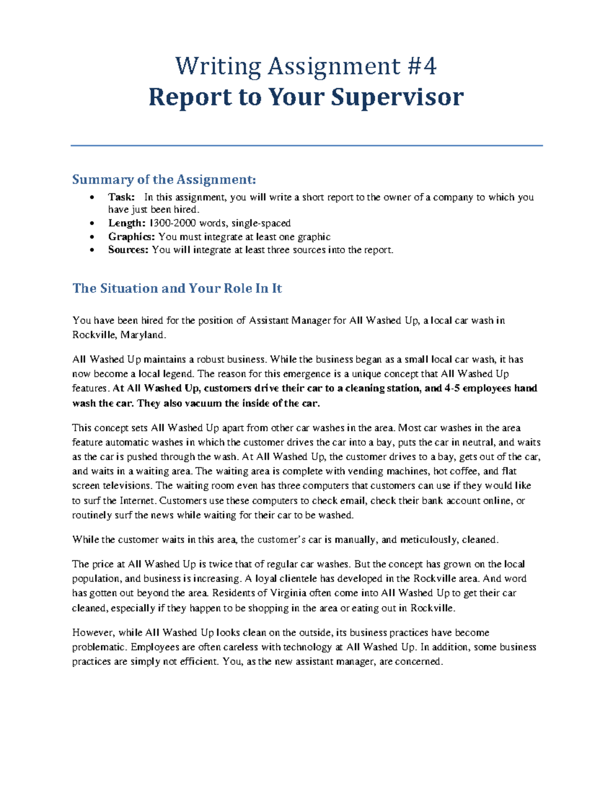 writing assignment #4 report to your supervisor