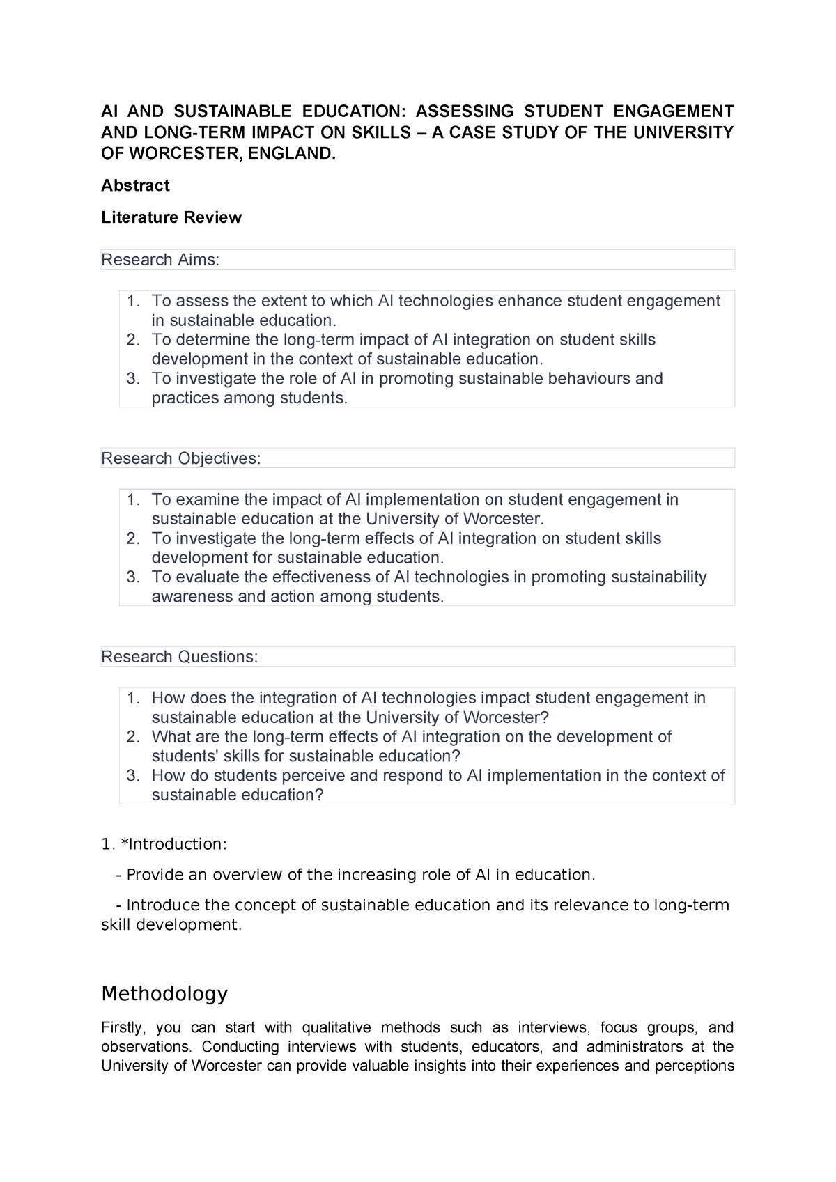 My Dessertation Draft - Research Proposal Set-out - AI AND SUSTAINABLE ...