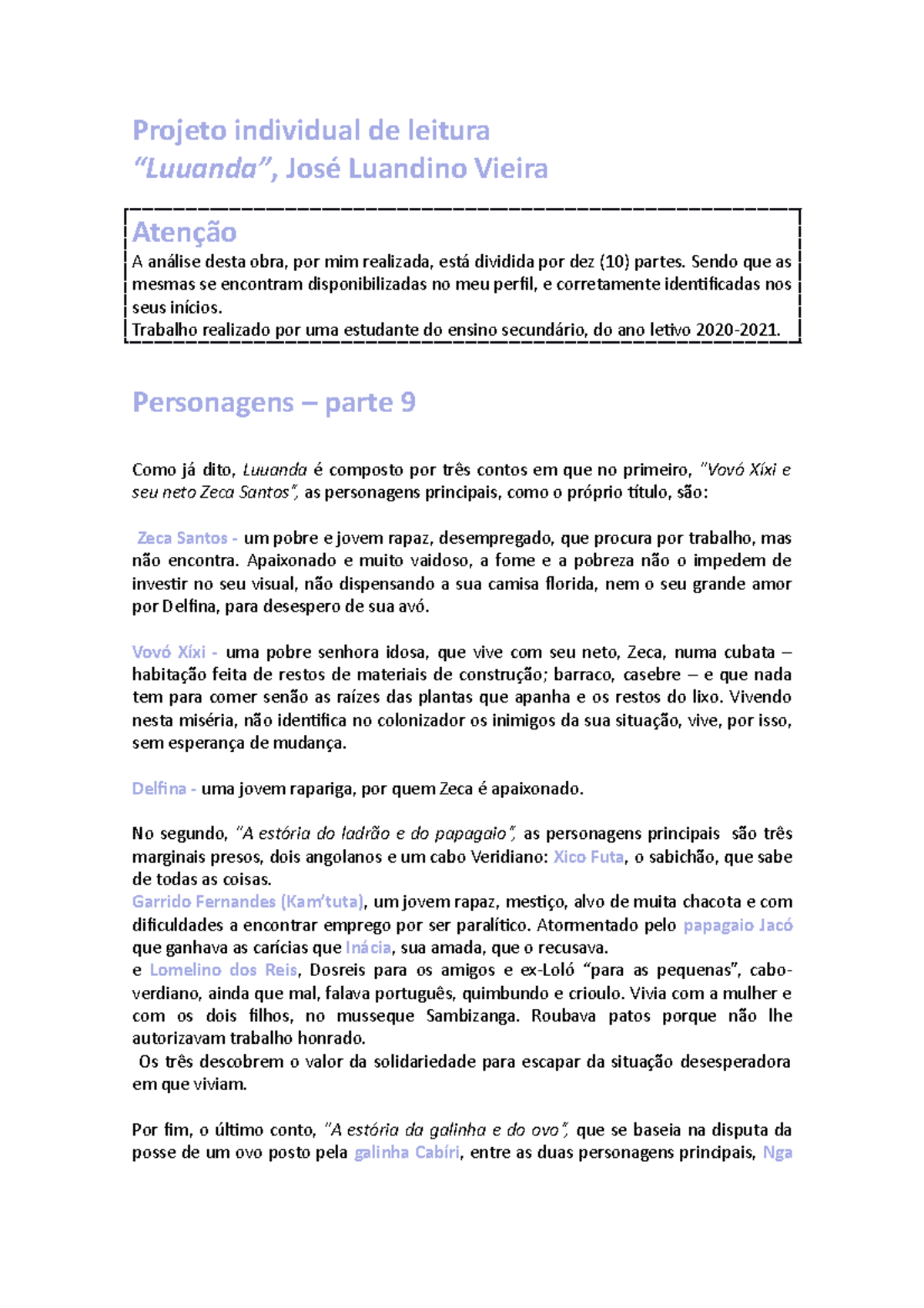 Luuanda parte 9 - Projeto individual de leitura “Luuanda” , José ...