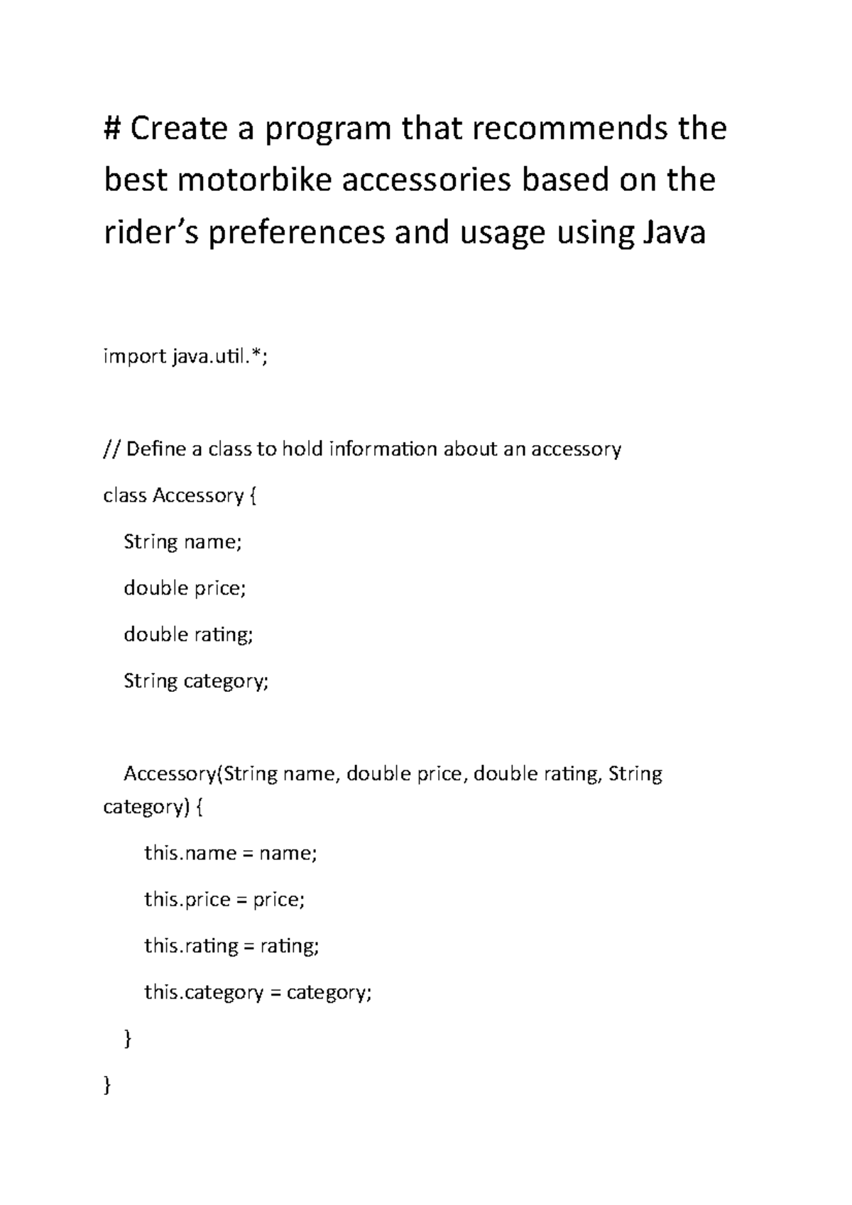 Create a program that the best motorbike accessories based