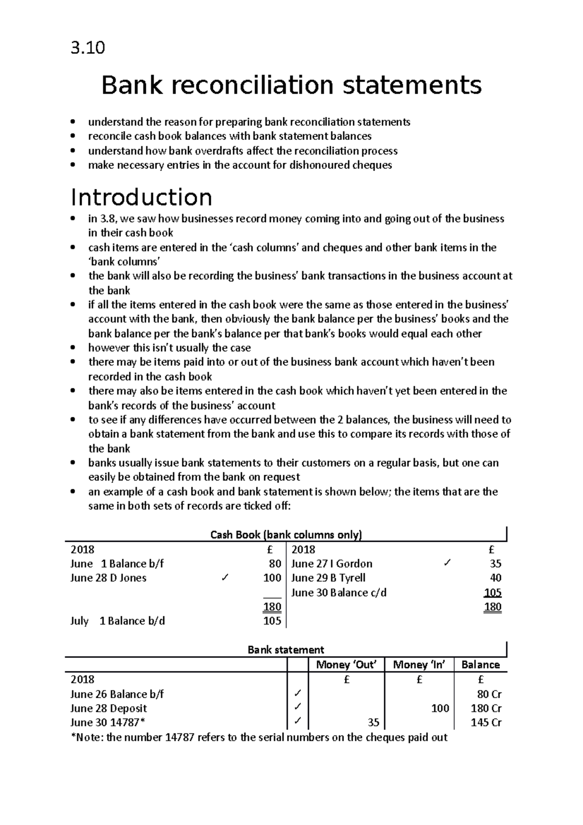 3.10 Bank reconciliation statements - 3. Bank reconciliation statements ...