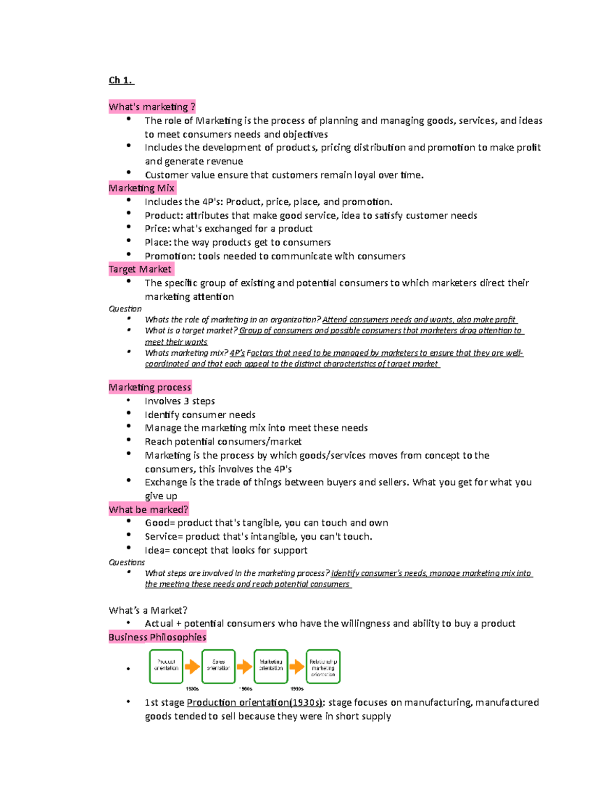 MKTG Ch 1 - Lecture notes 1 - Ch 1. What's marketing? The role of ...