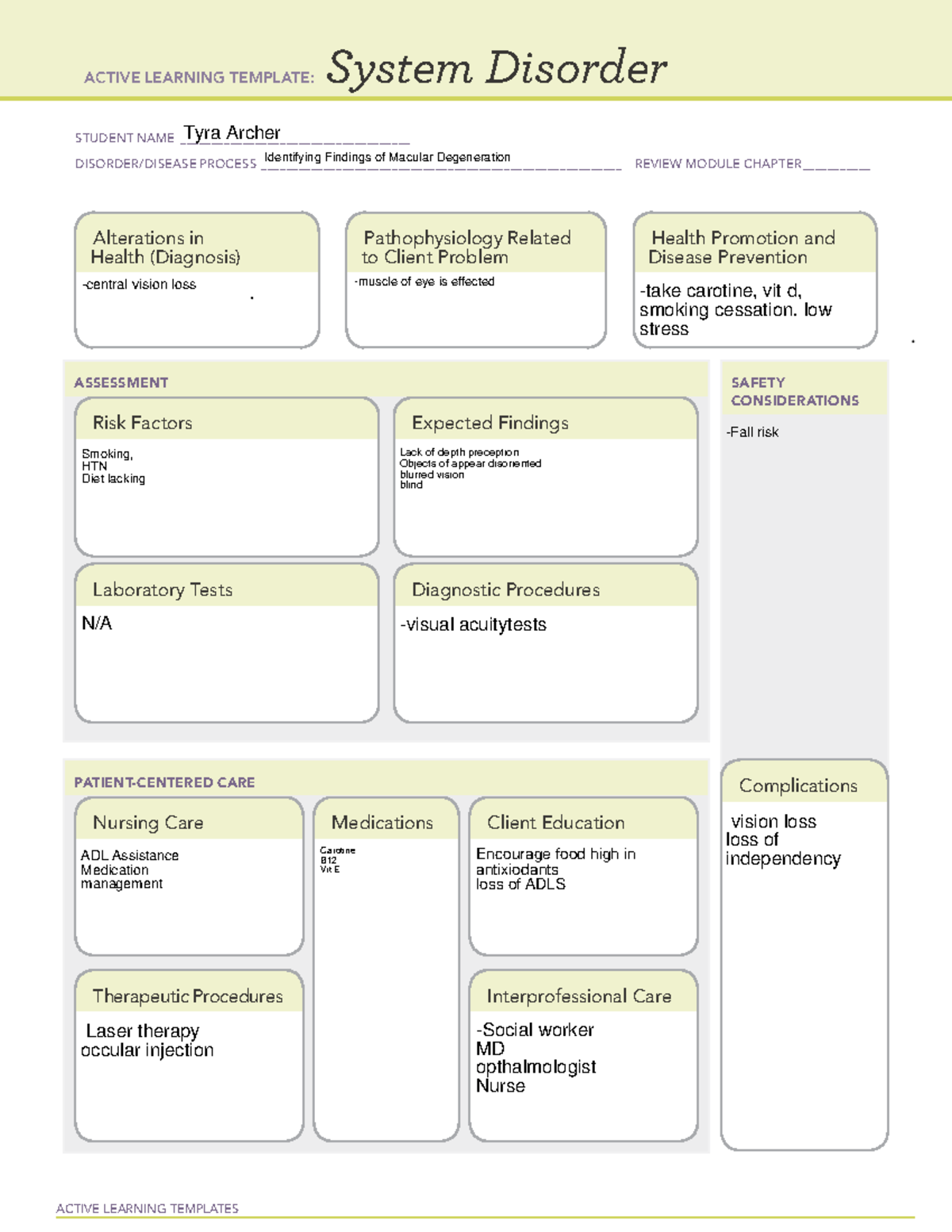 FR TA Ms 29 - ATI - ACTIVE LEARNING TEMPLATES System Disorder STUDENT ...