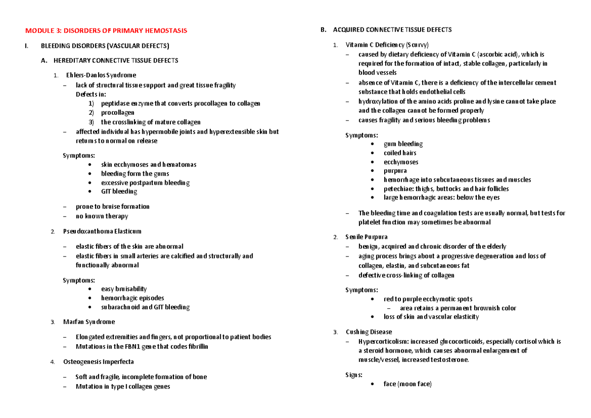 Diorders of Primary Hemostasis MODULE 3 DISORDERS OF PRIMARY