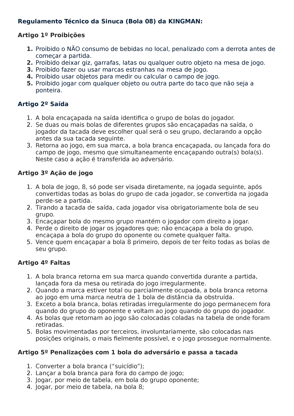 Regras regras e regras - REGRAS DA SINUCA E DO CAMPEONATO CAPÍTULO I – DAS REGRAS  DO JOGO “PAR OU - Studocu