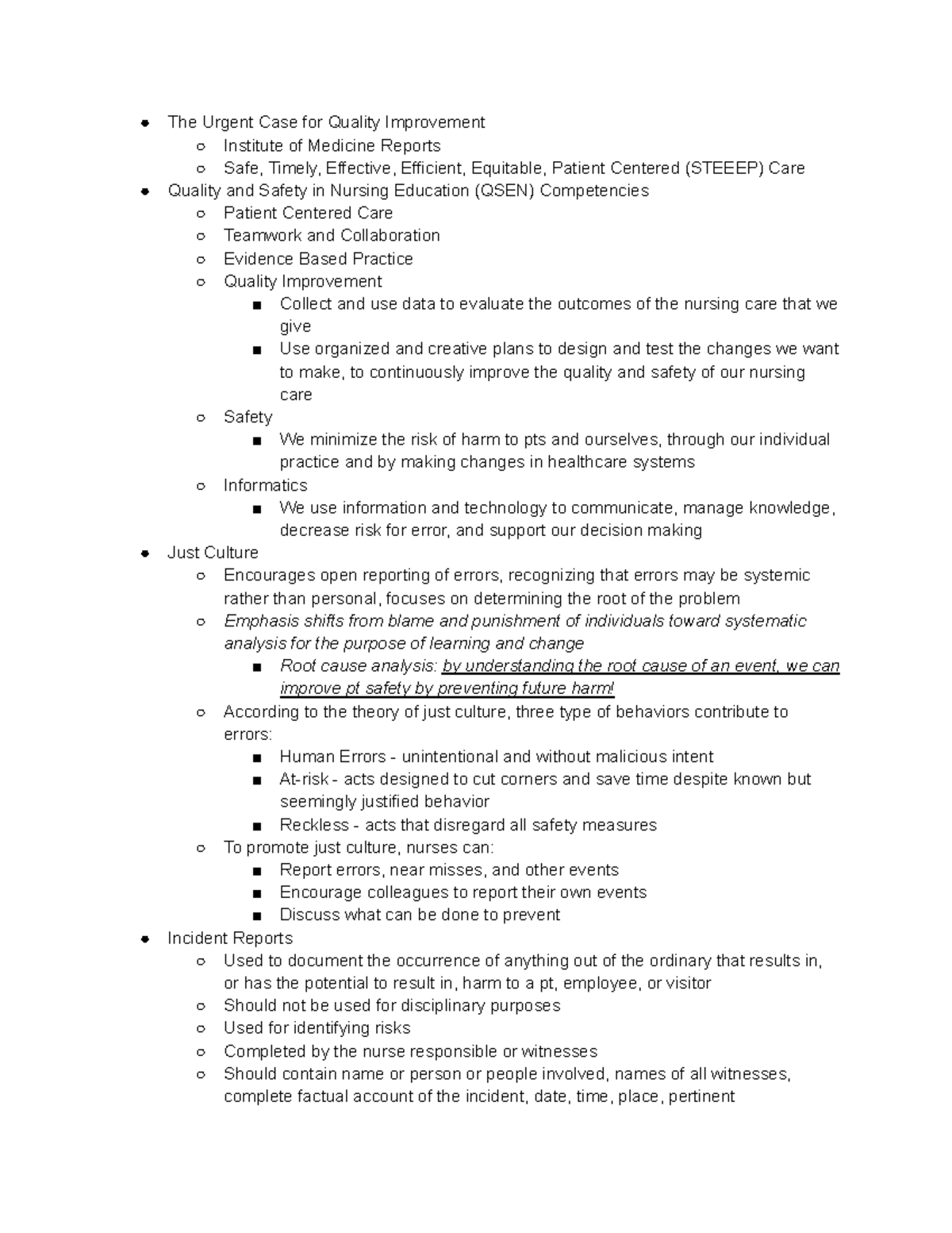 UNIT 12 - QSEN - Lecture notes for foundations of nursing, professor ...