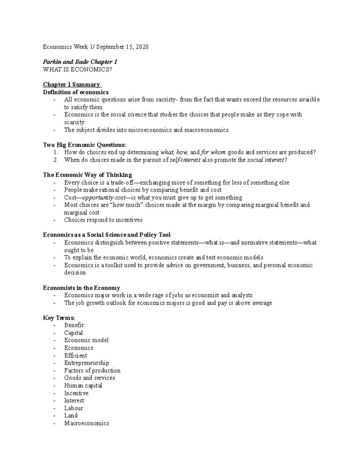 Chapter 1 Econ - notes - ECON 201 - UCalgary - Studocu