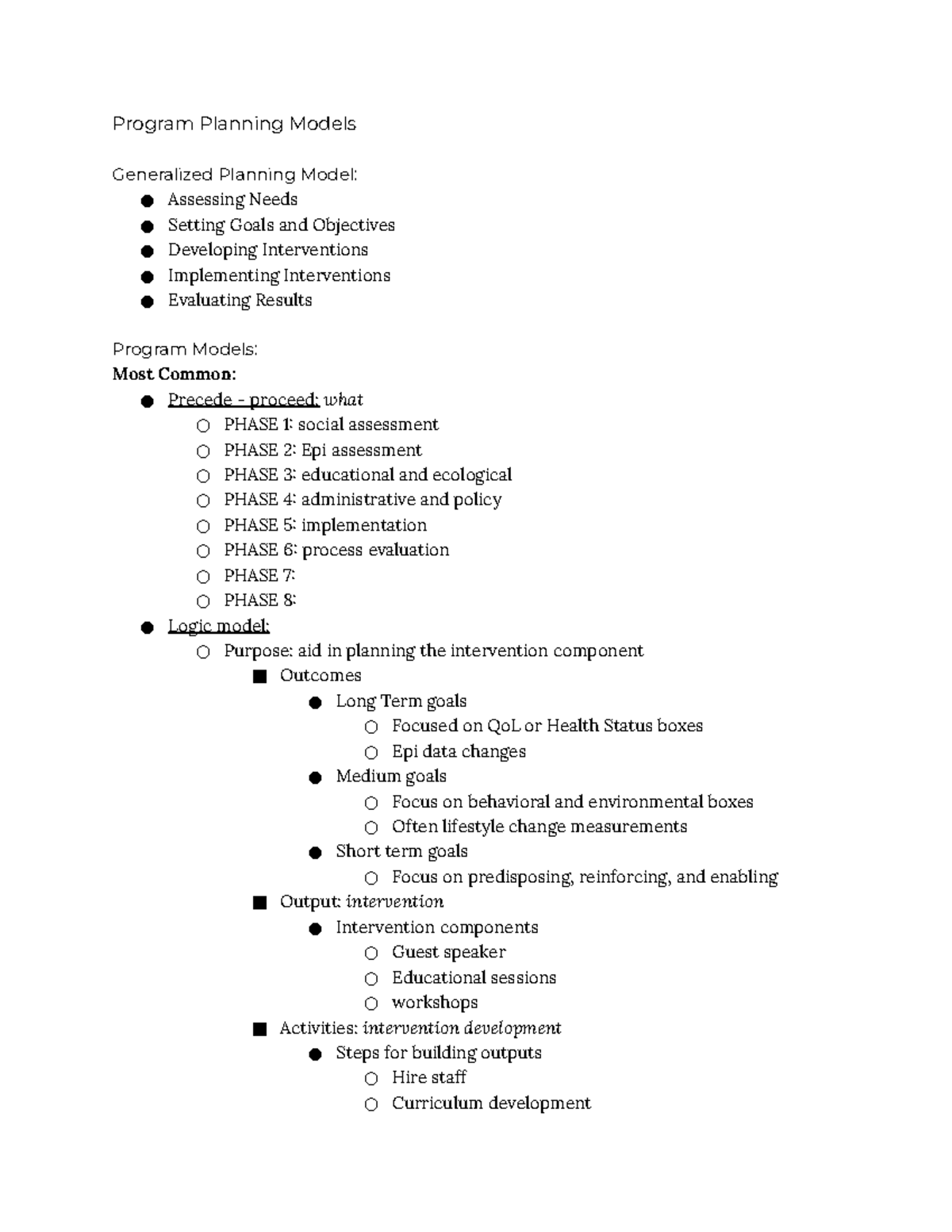 Pubh 3331 program planning models program planning models generalized