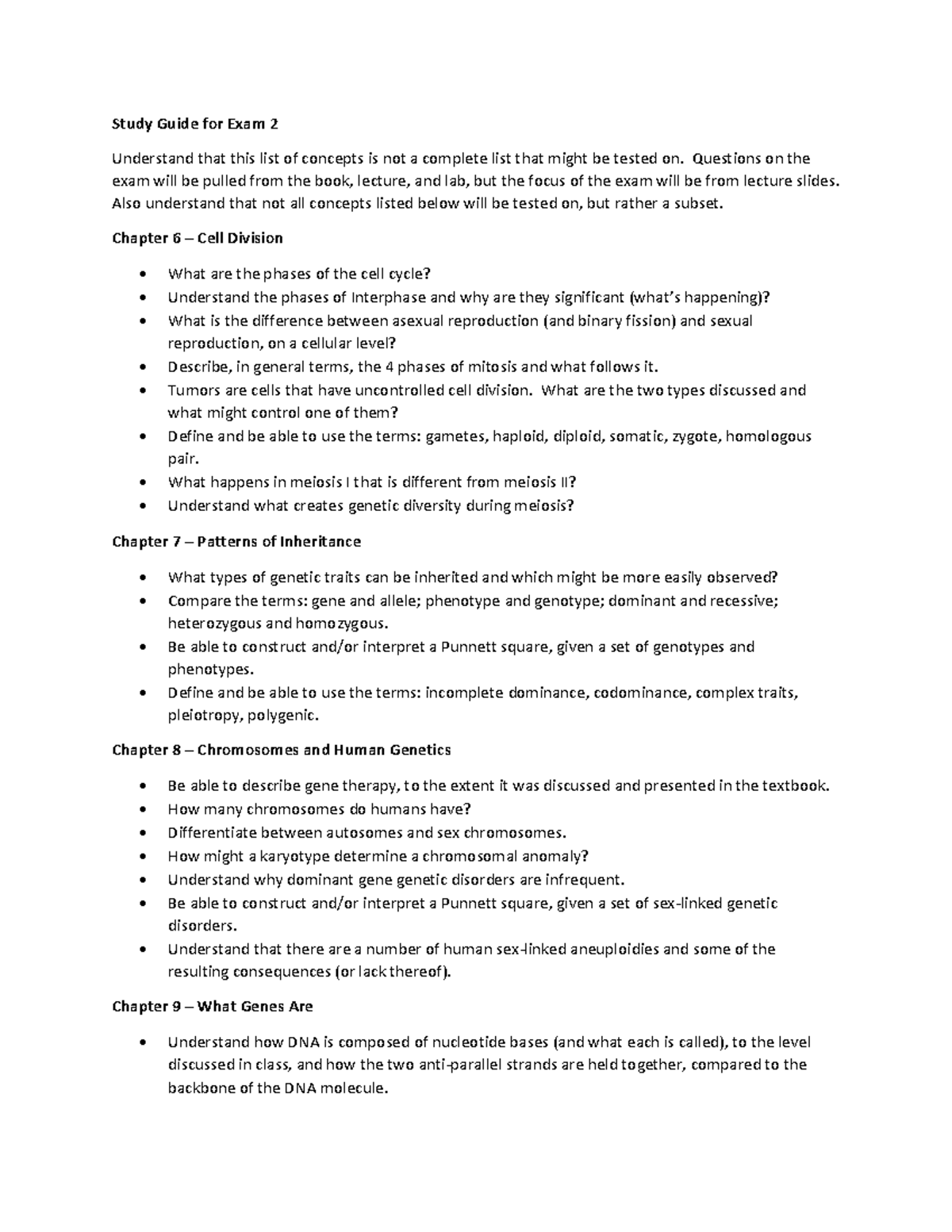 Study Guide for Exam 2 - Questions on the exam will be pulled from the ...