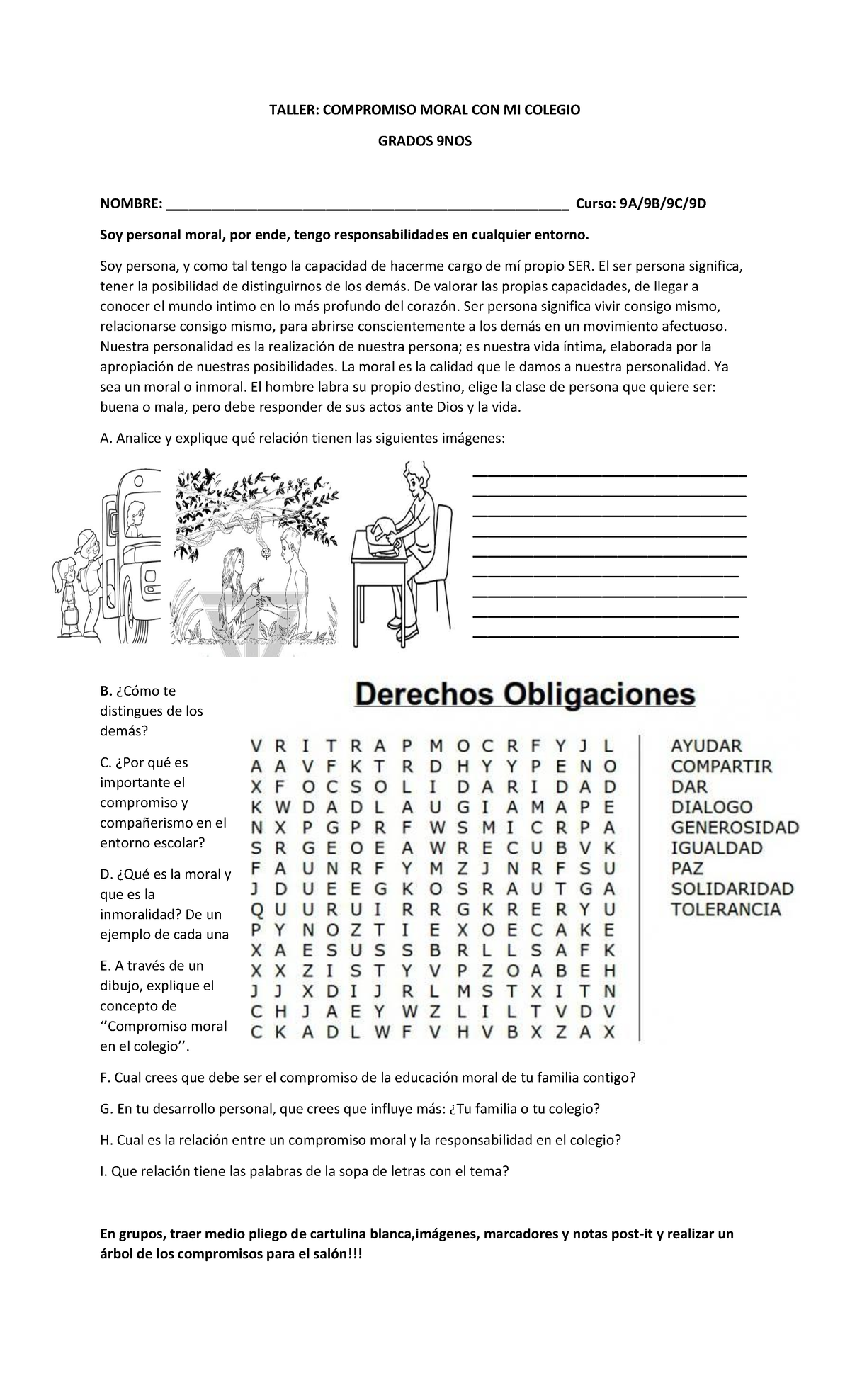 Taller 9no 3P 1 - actividades de ética y valores - TALLER: COMPROMISO ...