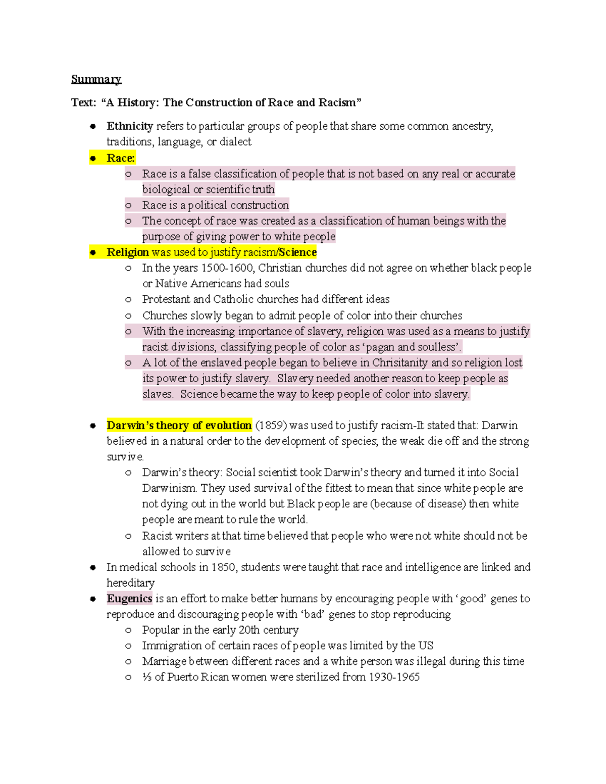 Summary of History of Race and Racism - Summary Text: “A History: The ...