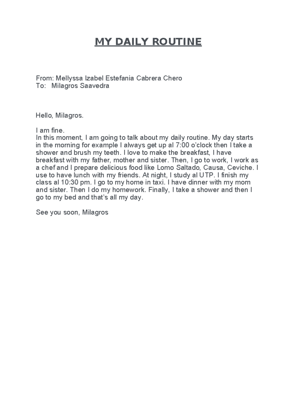 My daily routine - MY DAILY ROUTINE From: Mellyssa Izabel Estefania ...
