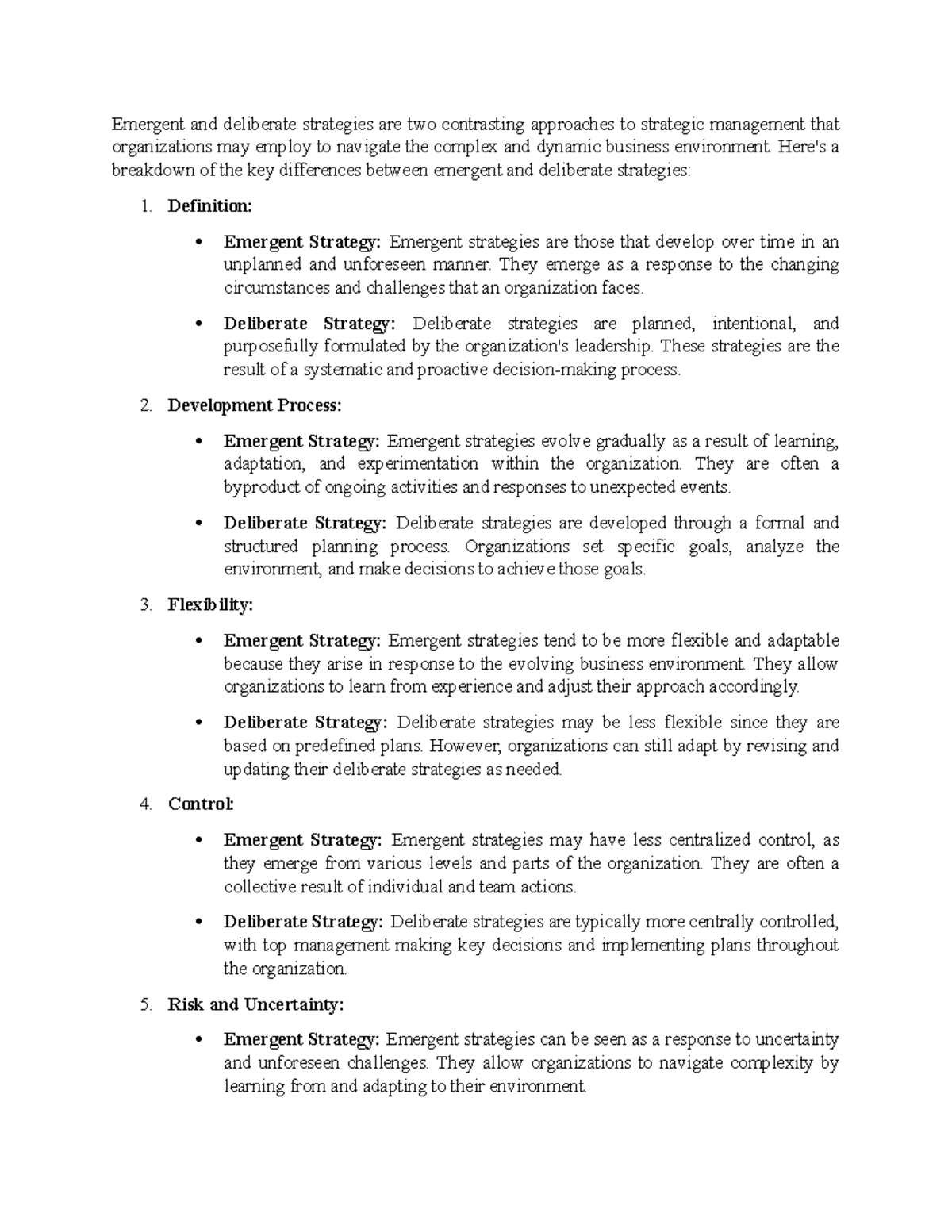 MGT489 - Emergent and deliberate strategies are two contrasting ...