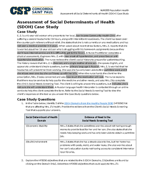 Assessment Of Social Determinants Of Health Sdoh Case Study Nur Population Health