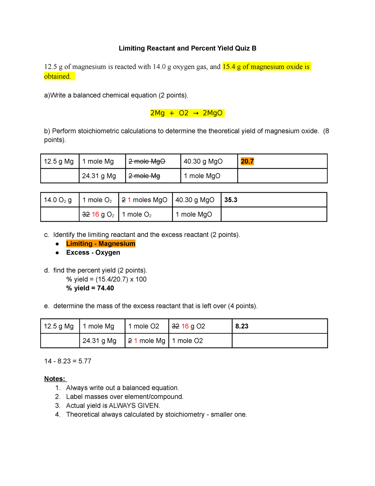 Chemistry Cpa Unit 9 Practice Quiz Limiting Reactant And Percent Yield Quiz B 12 G Of 7757