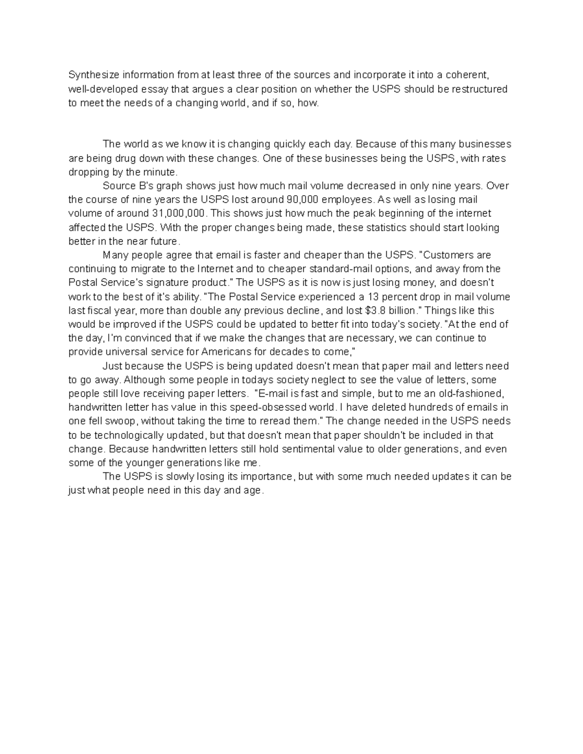 Synthesis of the Post Office - Synthesize information from at least ...