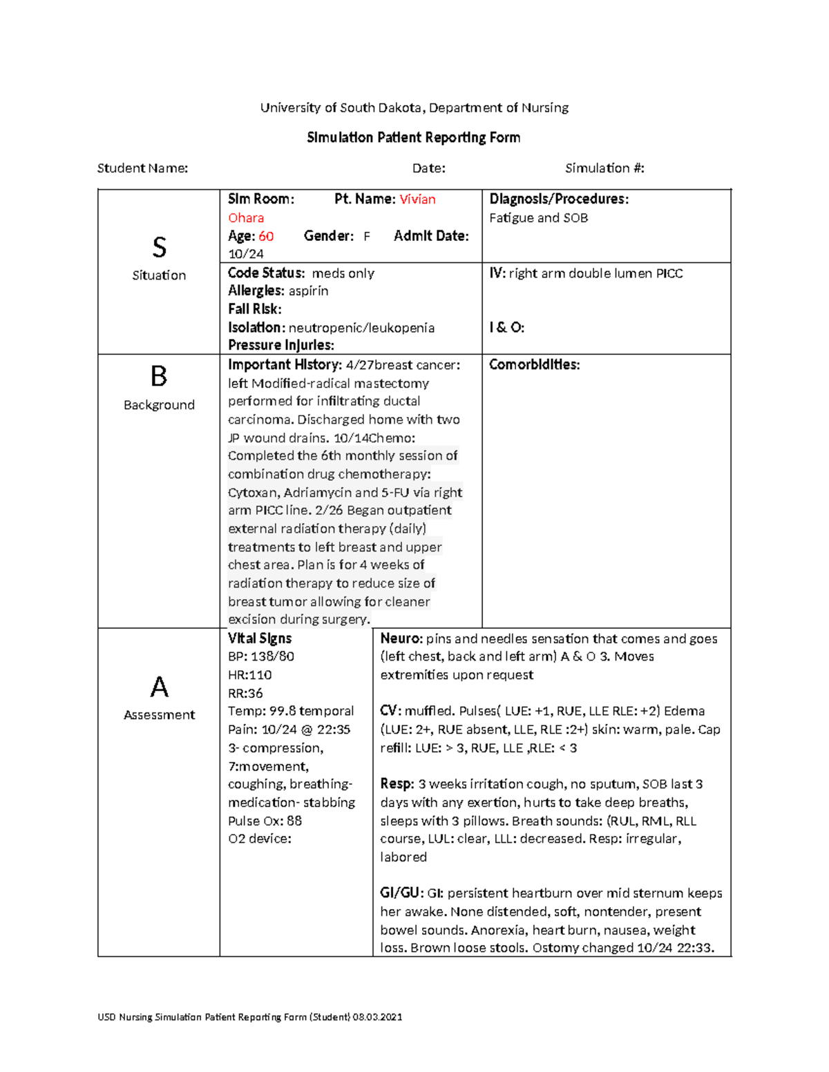 Simulation Patient Reporting Form- cell regulation - University of ...