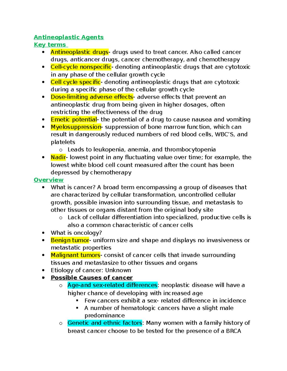 Antineoplastic Agents notes - Antineoplastic Agents Key terms ...