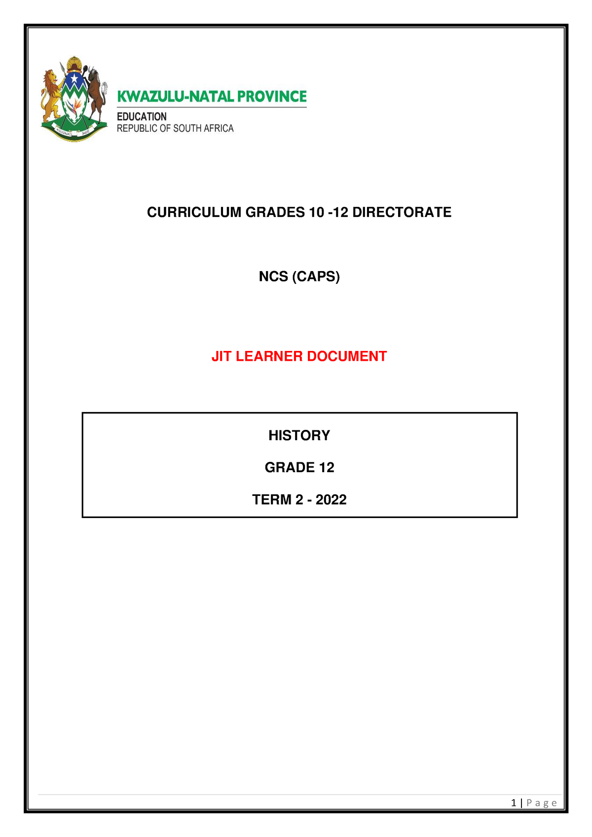 KZN Grade 12 Workbook [ Bhekani] CURRICULUM GRADES 10 12 DIRECTORATE