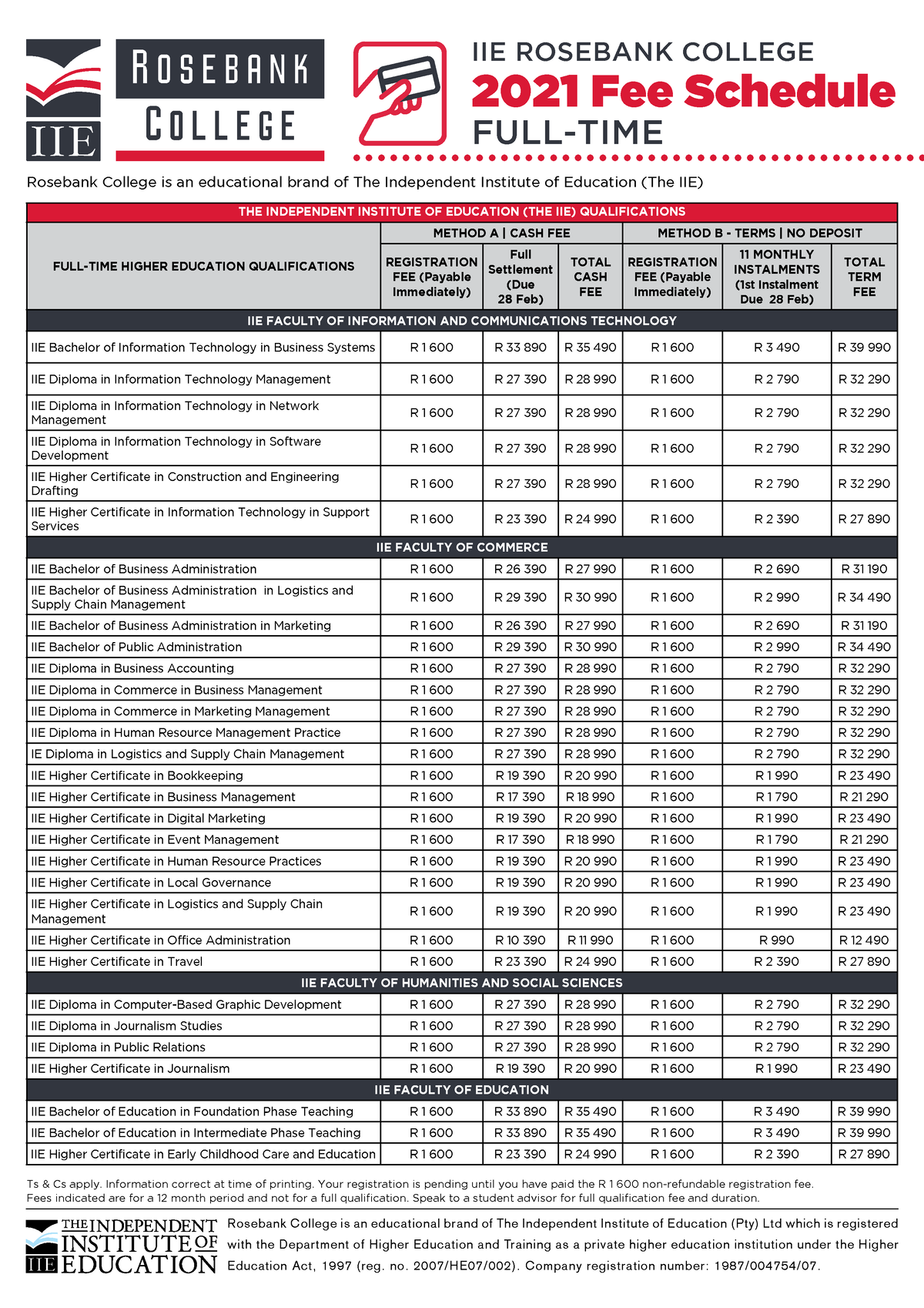 2021 fee schedule fulltime final Rosebank College is an