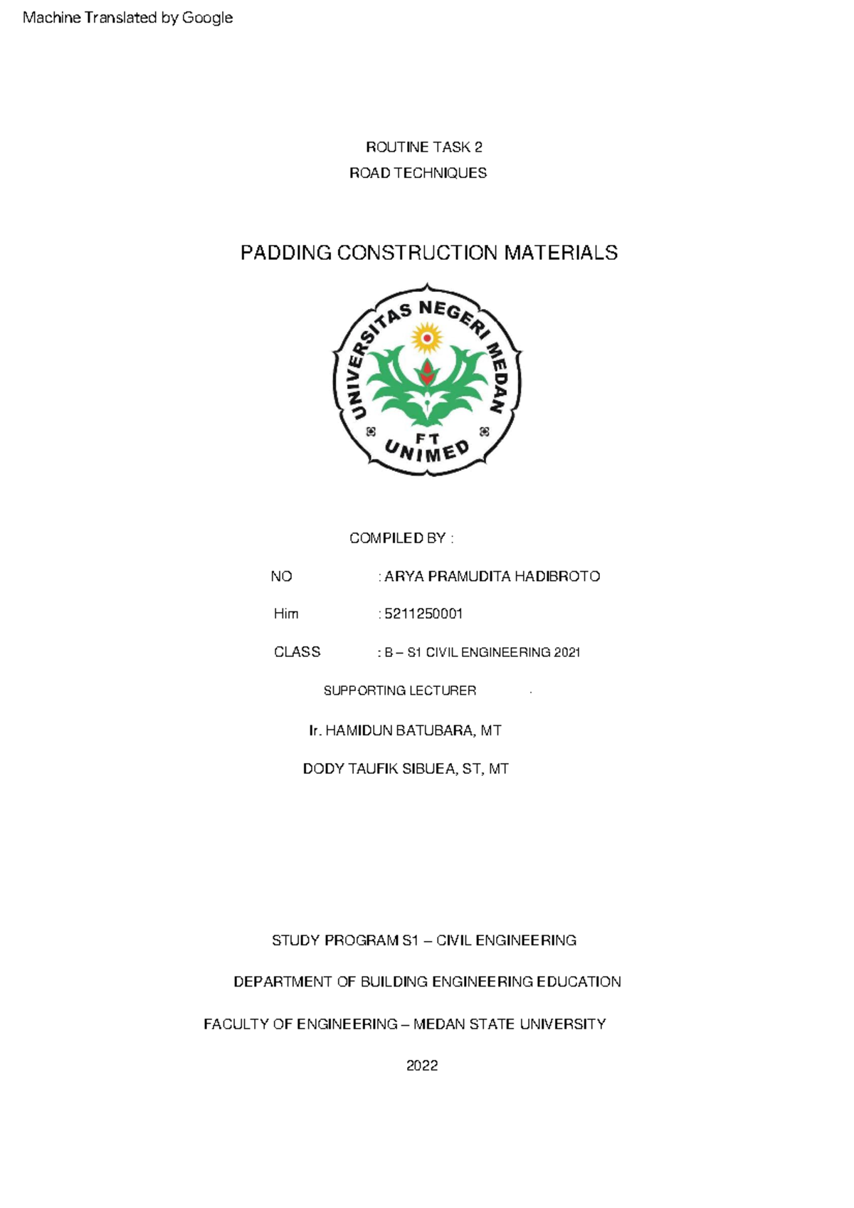 Routine TASK 2 Padding Construction Materials PADDING CONSTRUCTION