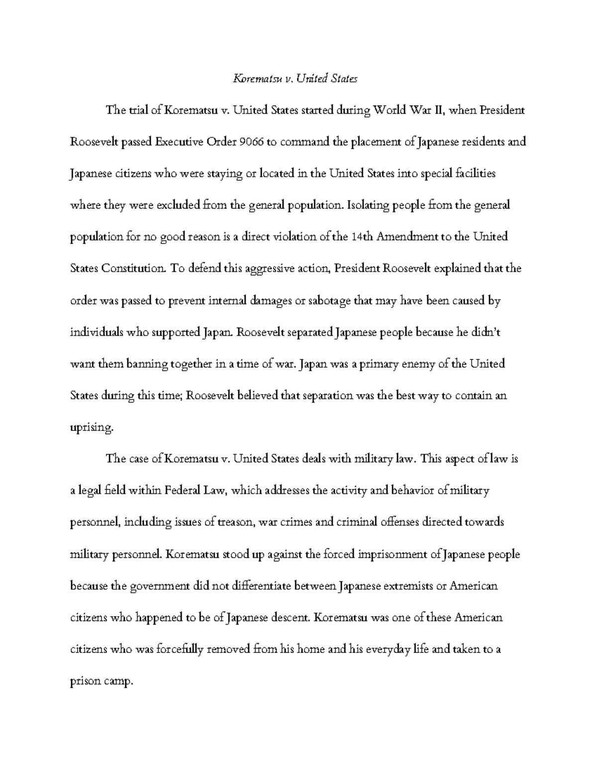 graded assignment korematsu v the united states