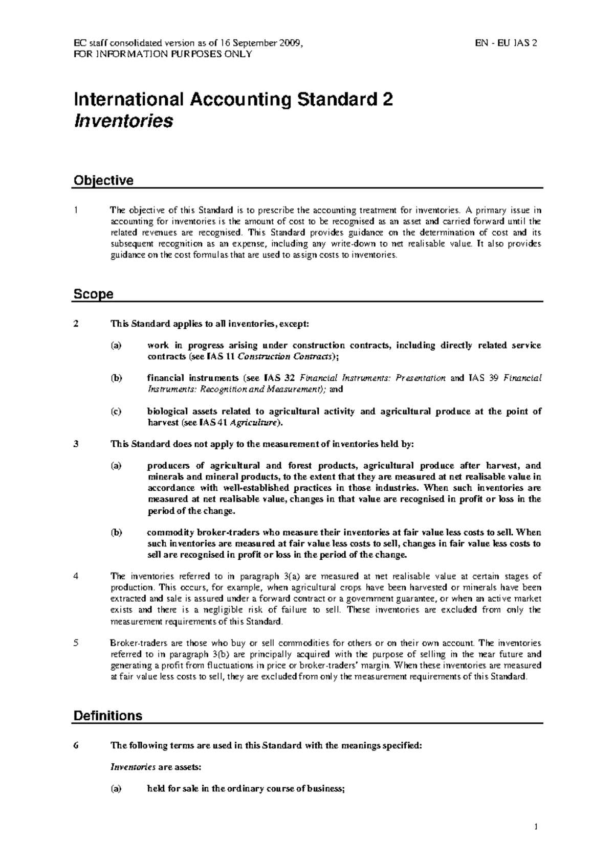 IAS 2 - IAS - FOR INFORMATION PURPOSES ONLY International Accounting