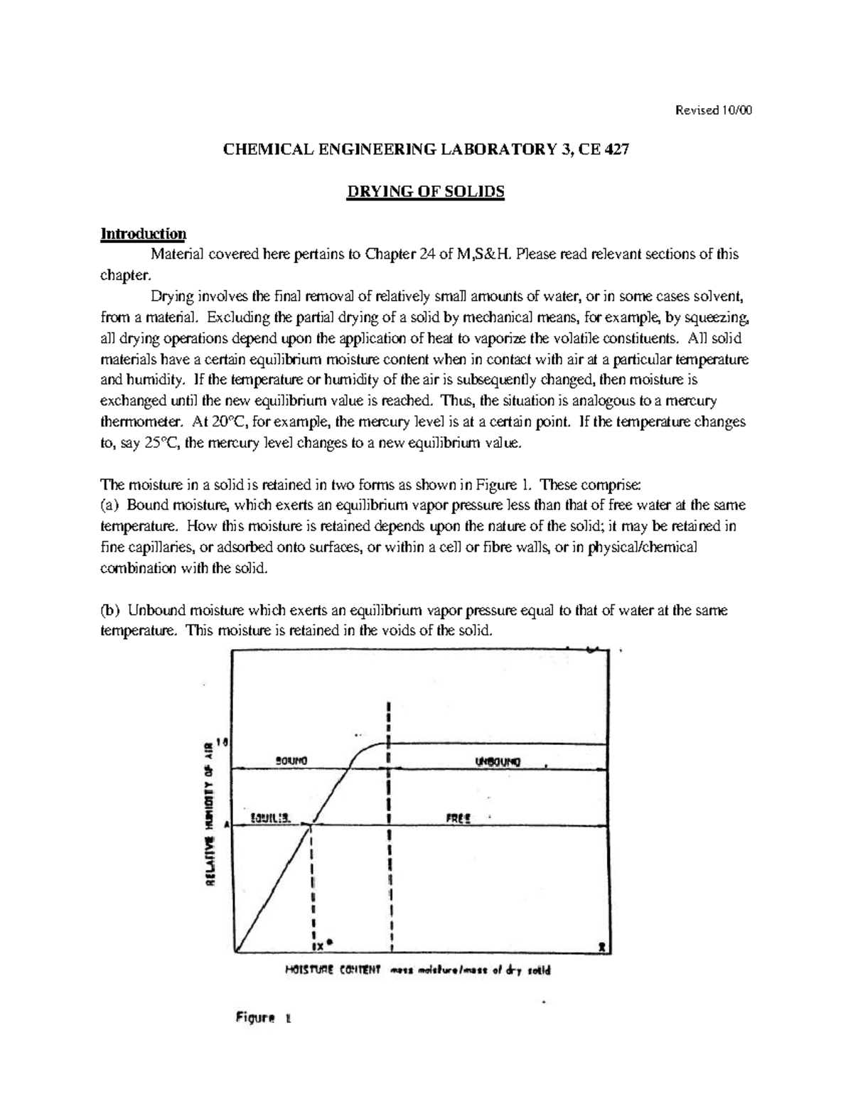 Drying Revised 10/ CHEMICAL ENGINEERING LABORATORY 3, CE 427 DRYING