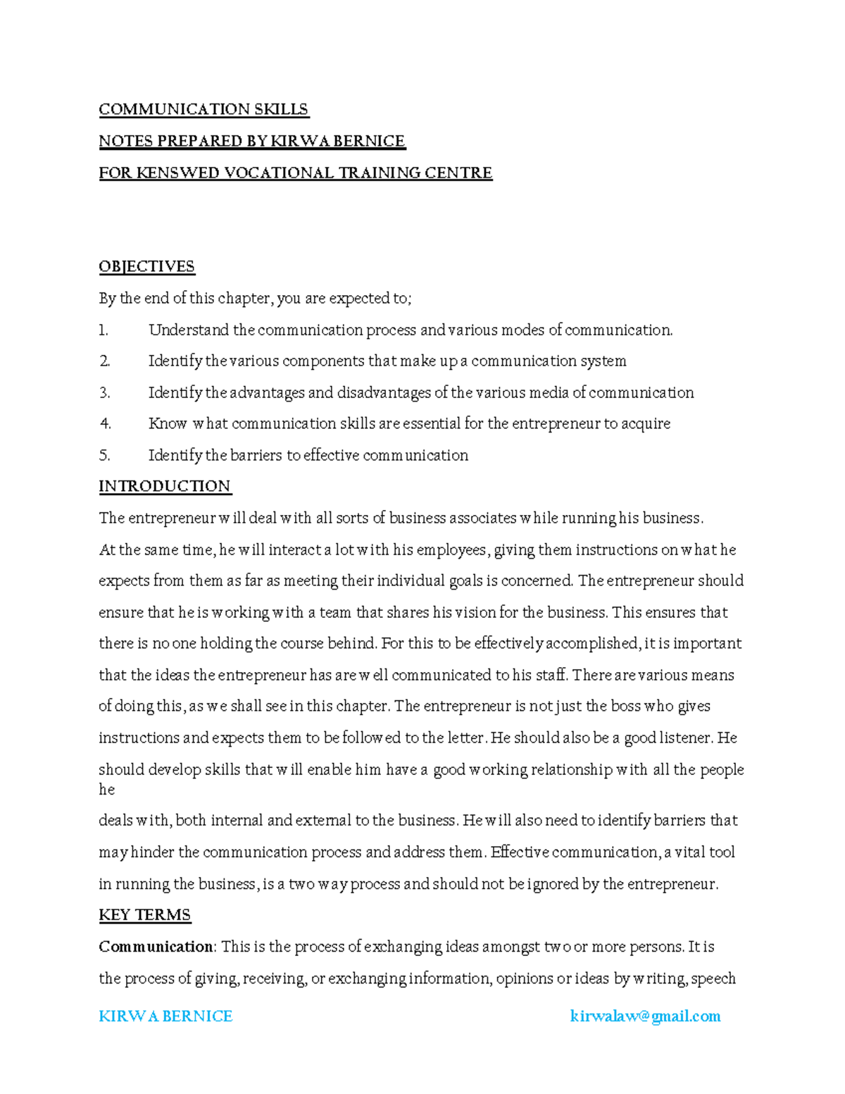 Communication Skills class notes - COMMUNICATION SKILLS NOTES PREPARED ...