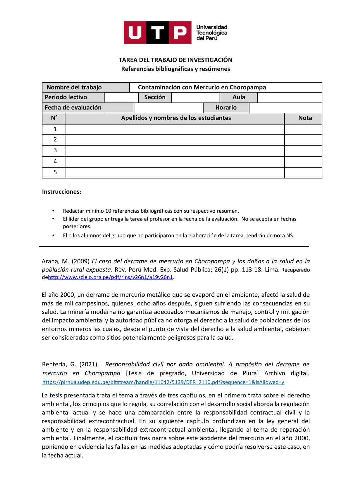 Modelo De Fichas De Resumen Y Bibliográficas - TAREA DEL TRABAJO DE ...