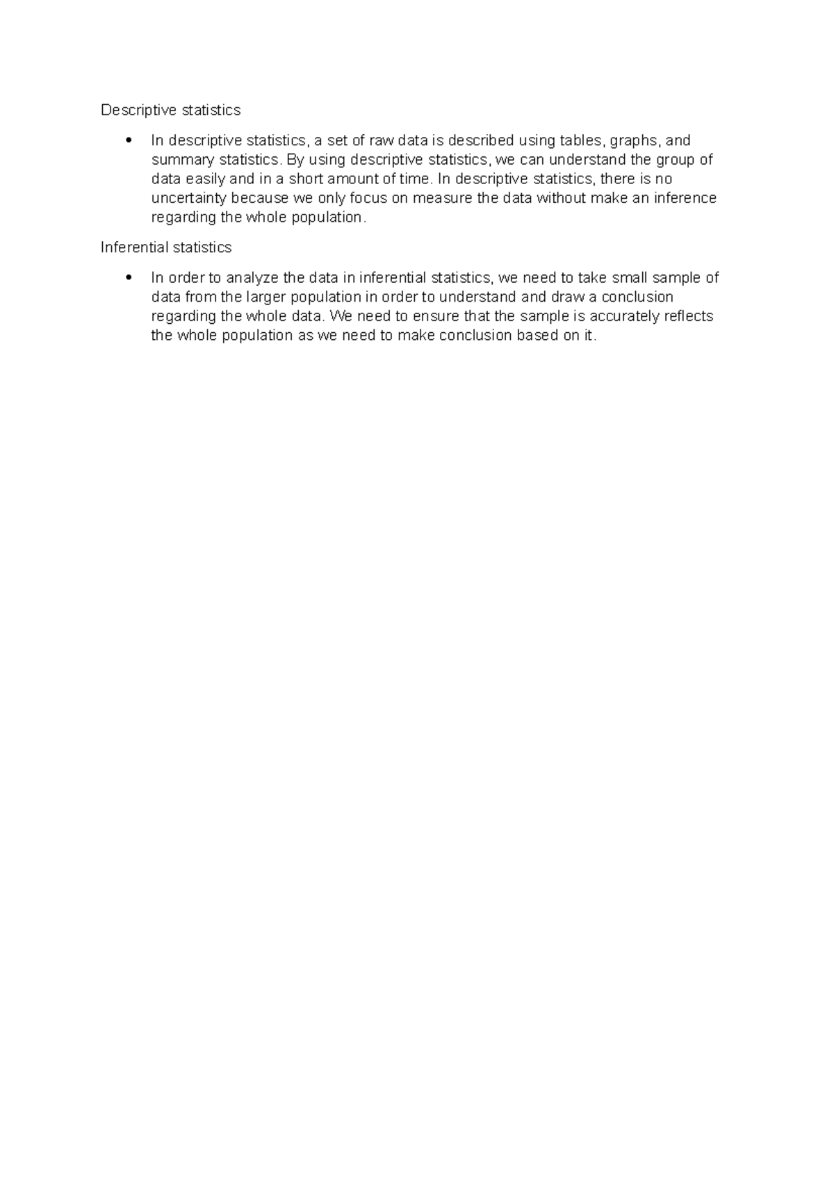 Descriptive v inferential statistics - Descriptive statistics In ...