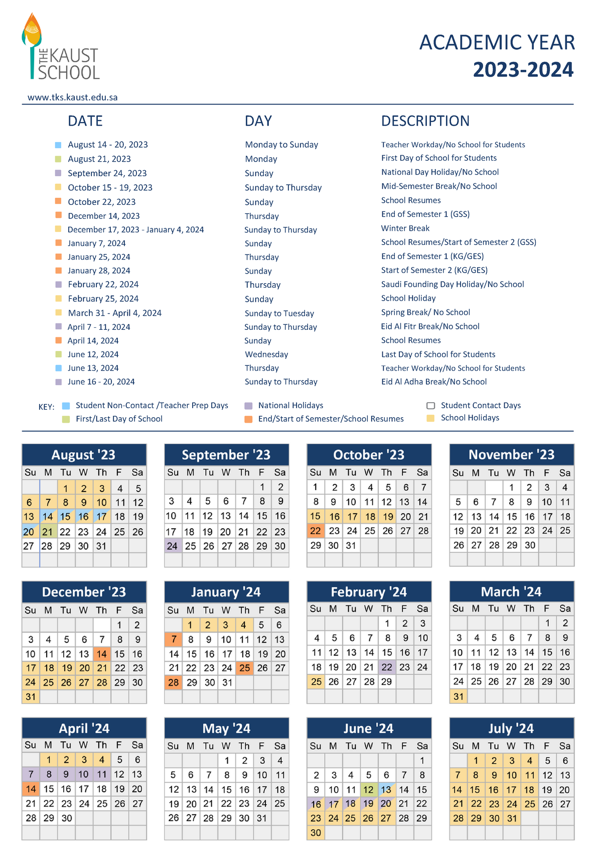 2023-2024School Academic Calendar 2 - School Holidays ACADEMIC YEAR ...