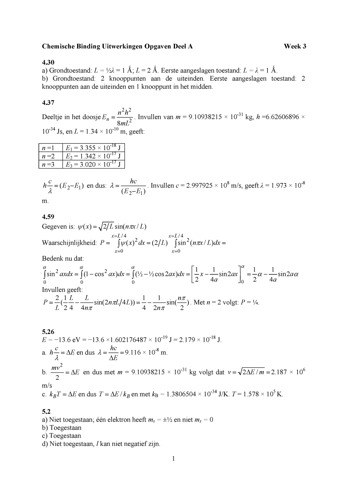 Chemische Binding Uitwerkingen Opgaven Deel A Week 3 Chemische Binding Studeersnel
