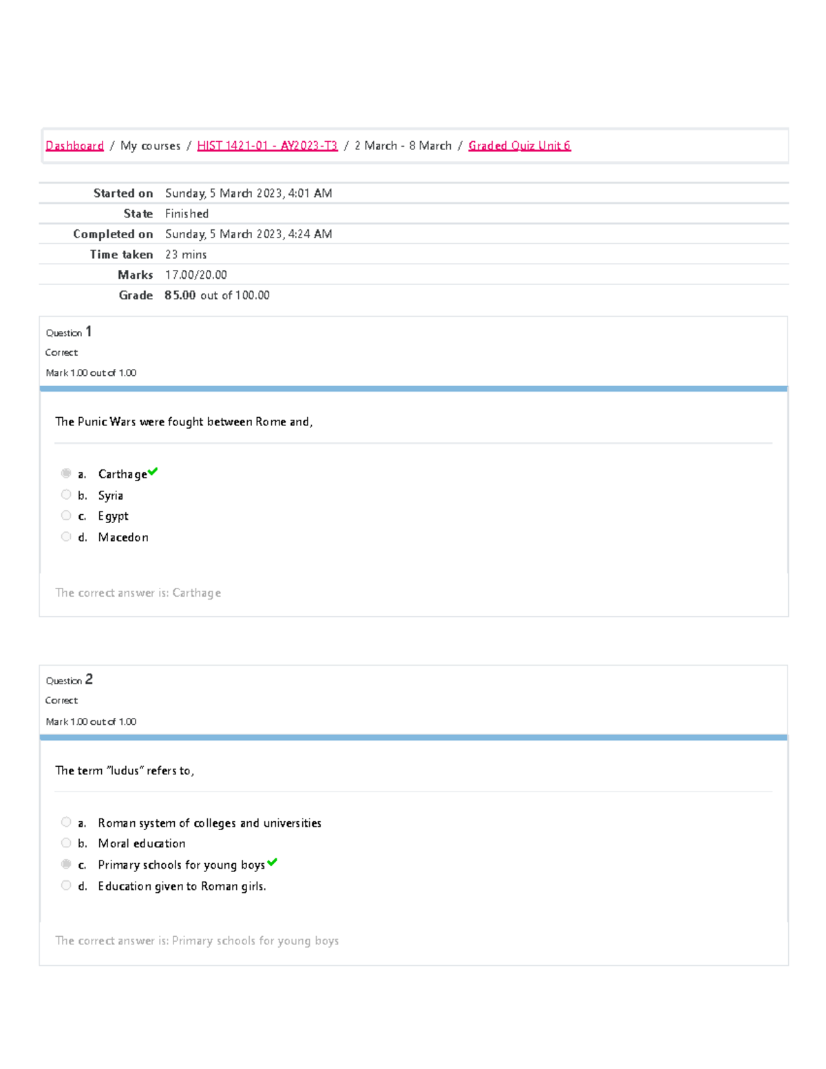 Graded Quiz Unit 6 Attempt Review - Started On Sunday, 5 March 2023, 4: ...