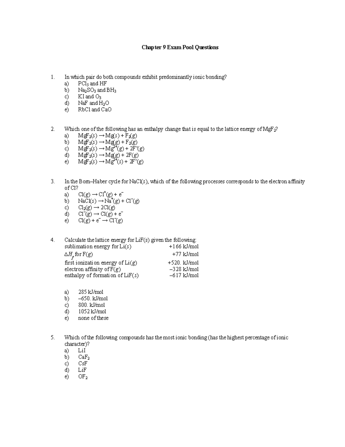 Exam Pool Chapter 9 - CHE 111 - Studocu