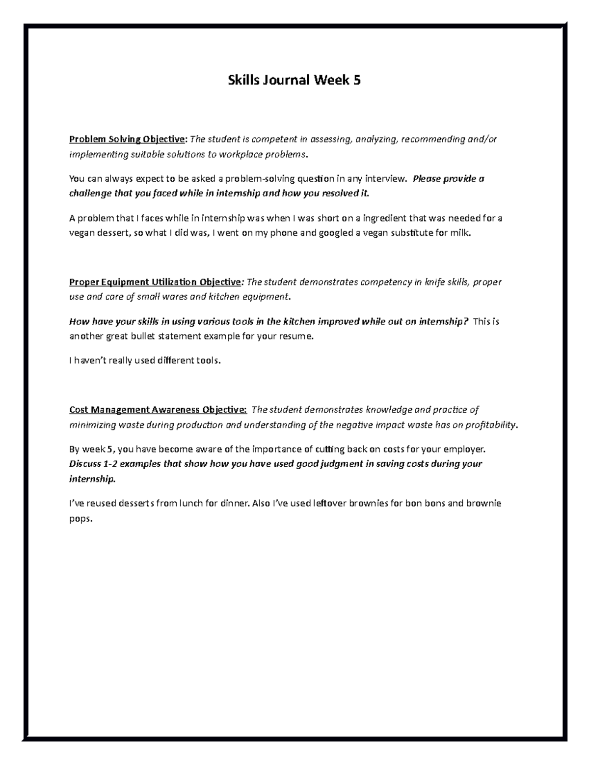 Skills Journal Week 5 - Homework - Skills Journal Week 5 Problem ...