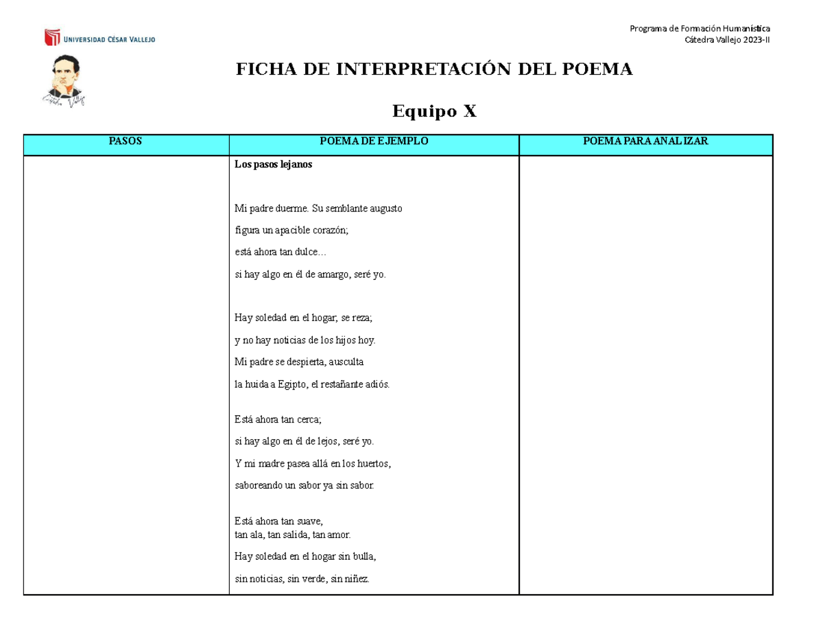 S6 Ficha DE Interpretación DEL Poema 2023-2 - Cátedra Vallejo 2023-II ...