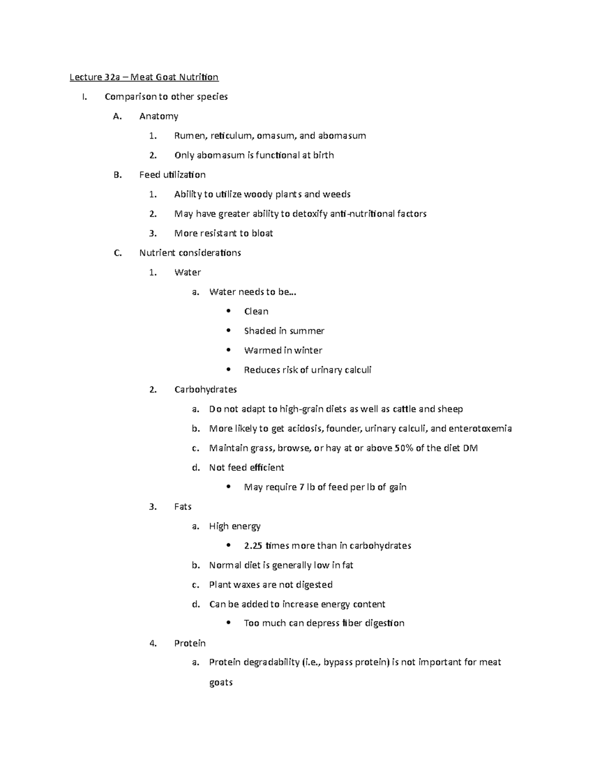 Lecture 32 Meat Goat Nutrition Comparison to other species A. B. C