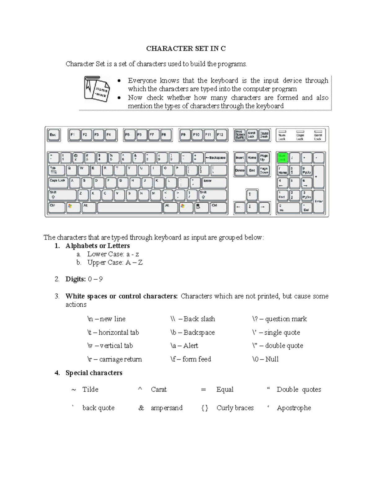 Character SET IN C - C Programming - CHARACTER SET IN C Character Set ...